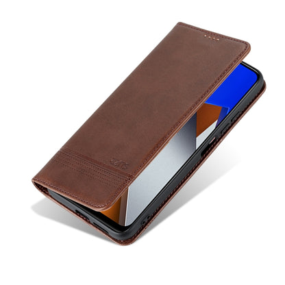 For Xiaomi POCO X4 Pro 5G AZNS Magnetic Calf Texture Leather Phone Case(Dark Brown) by AZNS