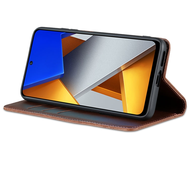 For Xiaomi POCO X4 Pro 5G AZNS Magnetic Calf Texture Leather Phone Case(Dark Brown) by AZNS