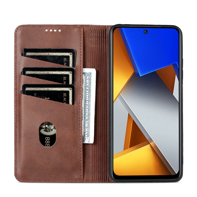For Xiaomi POCO X4 Pro 5G AZNS Magnetic Calf Texture Leather Phone Case(Dark Brown) by AZNS
