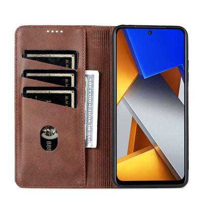 For Xiaomi POCO X4 Pro 5G AZNS Magnetic Calf Texture Leather Phone Case(Dark Brown) by AZNS