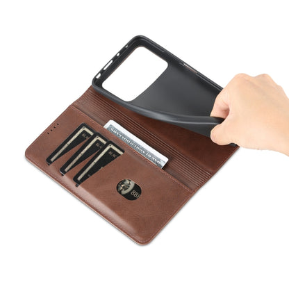For Xiaomi POCO X4 Pro 5G AZNS Magnetic Calf Texture Leather Phone Case(Dark Brown) by AZNS