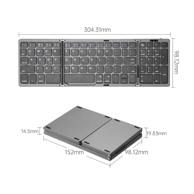 B089 Bluetooth Foldable Keyboard with Numeric(Grey) by buy2fix