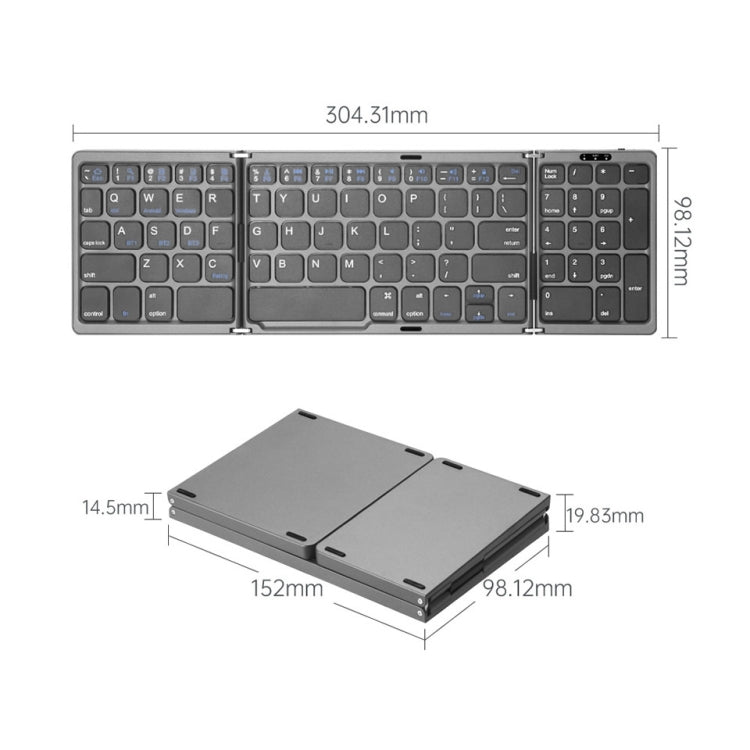 B089T Foldable Bluetooth Keyboard Rechargeable with Touchpad(Black) by buy2fix