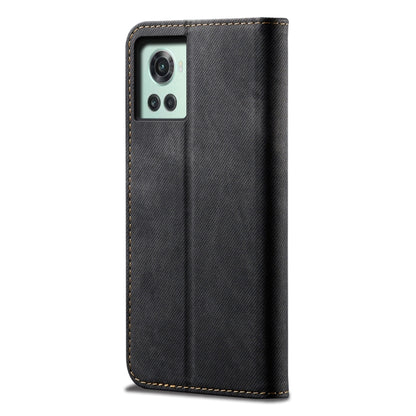 For OnePlus 10R / Ace Denim Texture Flip Leather Phone Case(Black) - OnePlus Cases by buy2fix | Online Shopping UK | buy2fix