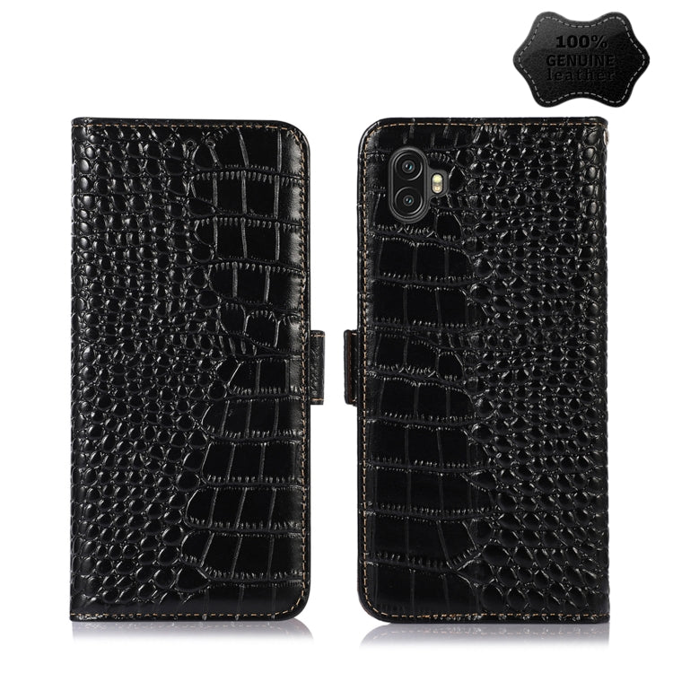 For Samsung Galaxy Xcover6 Pro Crocodile Top Layer Cowhide Leather Phone Case(Black) by buy2fix