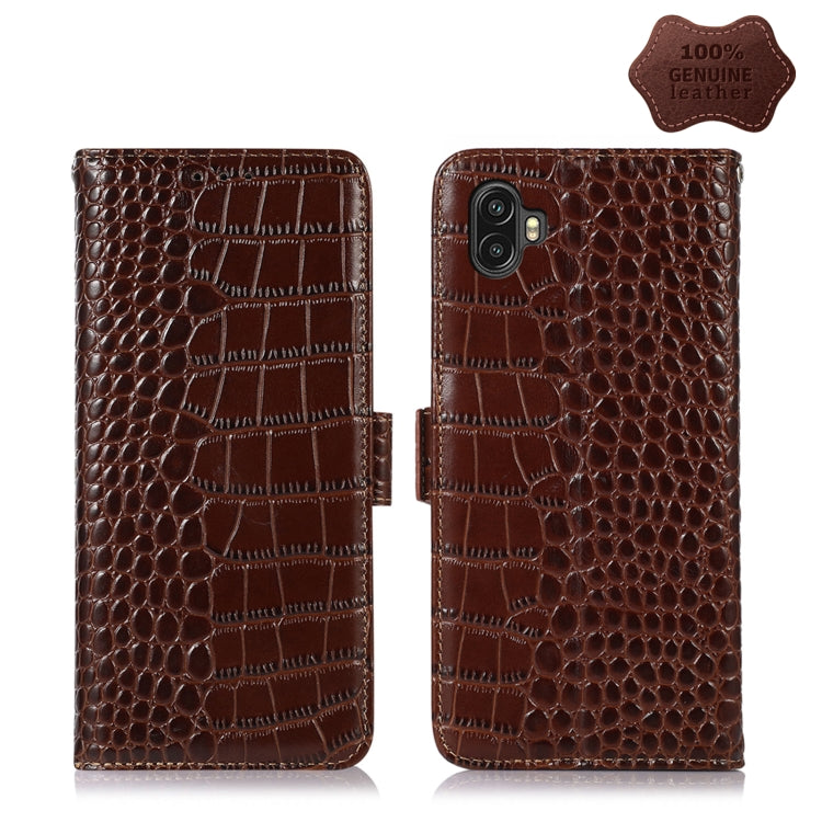 For Samsung Galaxy Xcover6 Pro Crocodile Top Layer Cowhide Leather Phone Case(Brown) by buy2fix