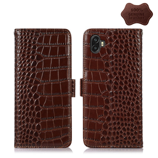For Samsung Galaxy Xcover6 Pro Crocodile Top Layer Cowhide Leather Phone Case(Brown) by buy2fix