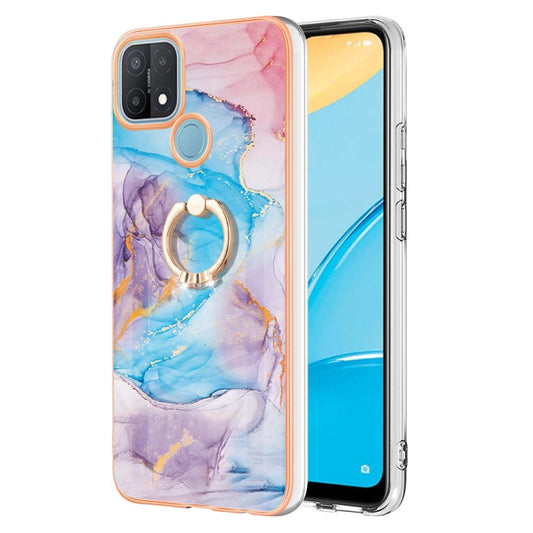 For OPPO A15 / A15s Electroplating IMD TPU Phone Case with Ring(Blue Marble) - OPPO Cases by buy2fix | Online Shopping UK | buy2fix