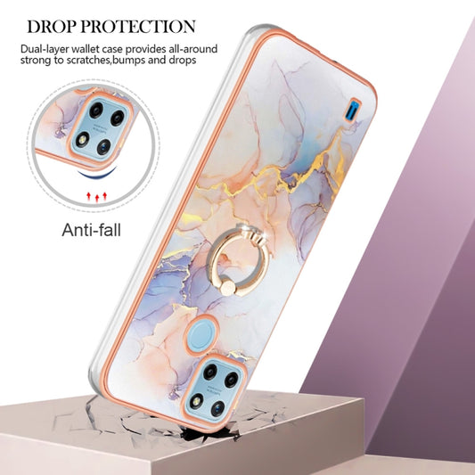 For OPPO Realme C21Y / C25Y Electroplating IMD TPU Phone Case with Ring(White Marble) - Realme Cases by buy2fix | Online Shopping UK | buy2fix