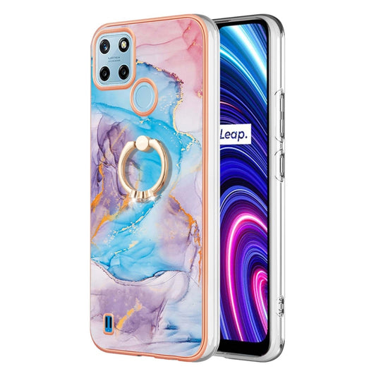 For OPPO Realme C21Y / C25Y Electroplating IMD TPU Phone Case with Ring(Blue Marble) - Realme Cases by buy2fix | Online Shopping UK | buy2fix