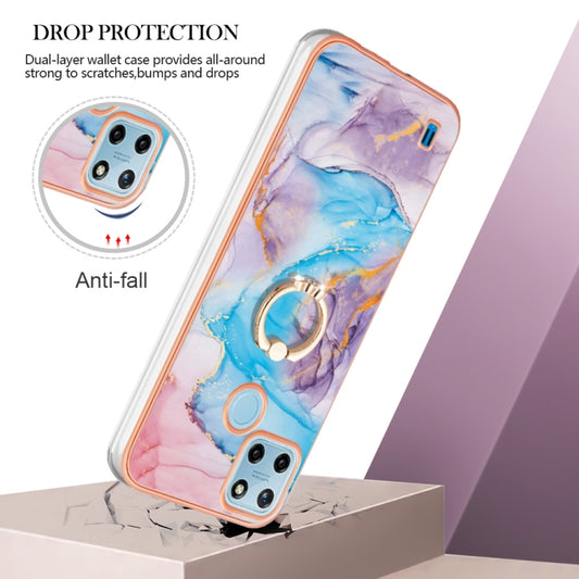 For OPPO Realme C21Y / C25Y Electroplating IMD TPU Phone Case with Ring(Blue Marble) - Realme Cases by buy2fix | Online Shopping UK | buy2fix