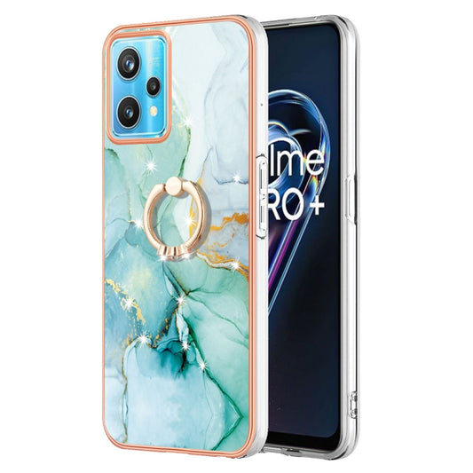 For OPPO Realme 9 Pro+ 5G Electroplating Marble Pattern TPU Phone Case with Ring(Green 003) - Realme Cases by buy2fix | Online Shopping UK | buy2fix