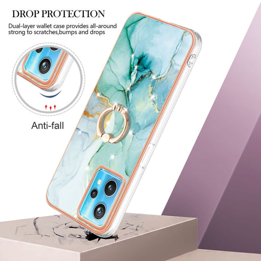 For OPPO Realme 9 Pro+ 5G Electroplating Marble Pattern TPU Phone Case with Ring(Green 003) - Realme Cases by buy2fix | Online Shopping UK | buy2fix