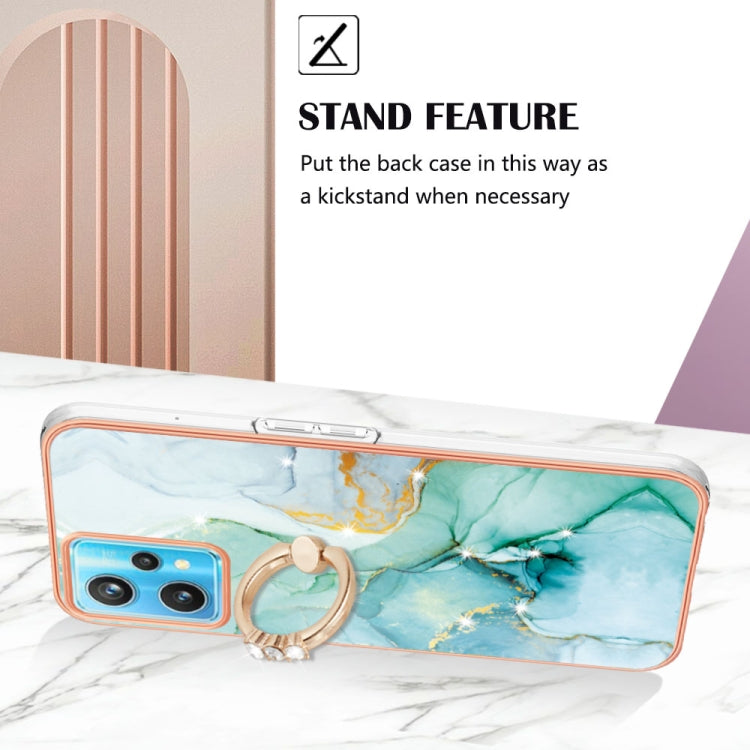 For OPPO Realme 9 Pro+ 5G Electroplating Marble Pattern TPU Phone Case with Ring(Green 003) - Realme Cases by buy2fix | Online Shopping UK | buy2fix