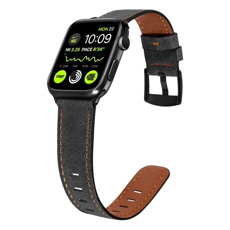 Retro Leather Watch Band For Apple Watch Series 9&8&7 41mm / SE 3&SE 2&6&SE&5&4 40mm / 3&2&1 38mm(Black) - Watch Bands by buy2fix | Online Shopping UK | buy2fix