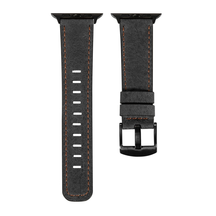 Retro Leather Watch Band For Apple Watch Series 9&8&7 41mm / SE 3&SE 2&6&SE&5&4 40mm / 3&2&1 38mm(Black) - Watch Bands by buy2fix | Online Shopping UK | buy2fix