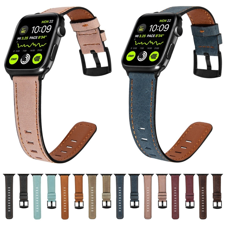 Retro Leather Watch Band For Apple Watch Series 9&8&7 41mm / SE 3&SE 2&6&SE&5&4 40mm / 3&2&1 38mm(Black) - Watch Bands by buy2fix | Online Shopping UK | buy2fix