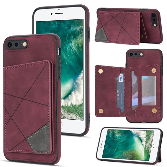 Line Card Holder Phone Case For iPhone 8 Plus / 7 Plus(Wine Red) - More iPhone Cases by buy2fix | Online Shopping UK | buy2fix