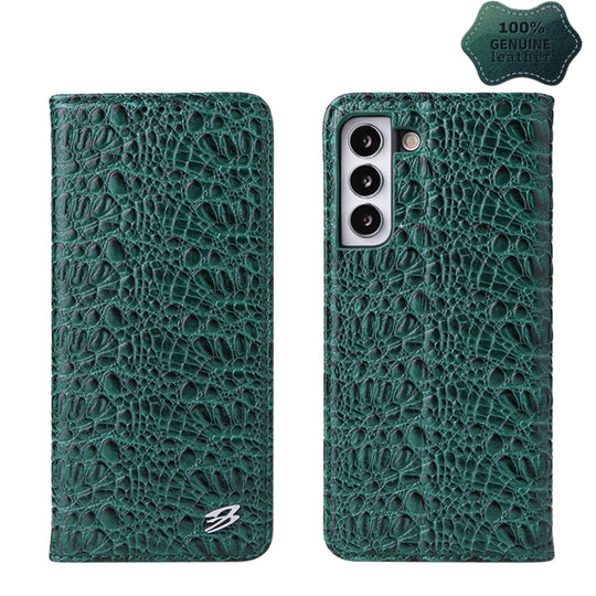 For Samsung Galaxy S22+ 5G Fierre Shann Crocodile Texture Magnetic Genuine Leather Phone Case(Green)