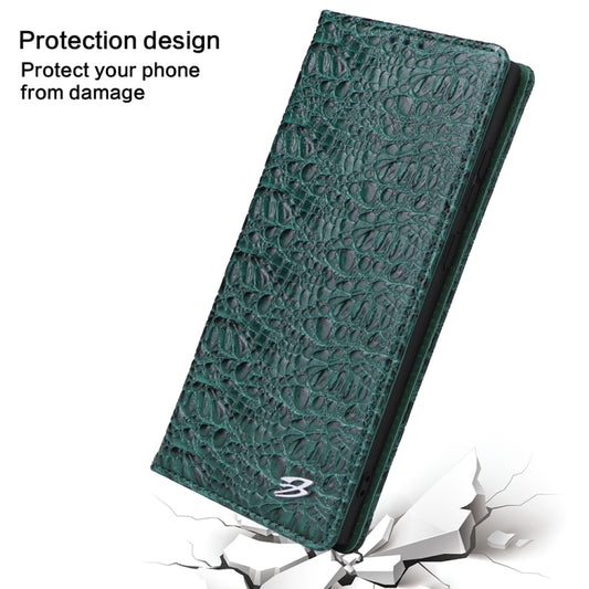For Samsung Galaxy S22 Ultra 5G Fierre Shann Crocodile Texture Magnetic Genuine Leather Phone Case(Green) by FIERRE SHANN