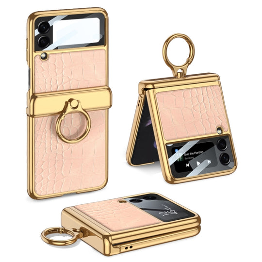 For Samsung Galaxy Z Flip3 5G GKK Integrated Plating + Leather Flip Phone Case(Crocodile Pink)
