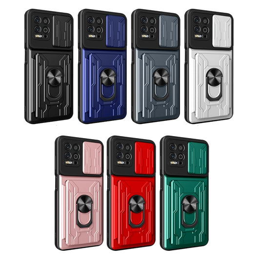 For Motorola Moto G100 Sliding Camshield TPU+PC Phone Case with Card Slot(Dark Green) - Motorola Cases by buy2fix | Online Shopping UK | buy2fix