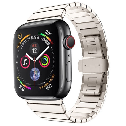 One-bead Steel Butterfly Buckle Watch Band For Apple Watch Ultra 49mm&Watch Ultra 2 49mm / Series 9&8&7 45mm / SE 3&SE 2&6&SE&5&4 44mm / 3&2&1 42mm (Starlight) - Watch Bands by buy2fix | Online Shopping UK | buy2fix