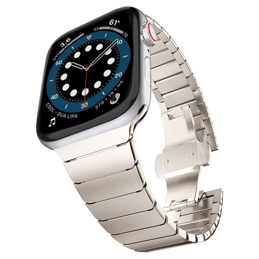 One-bead Steel Butterfly Buckle Watch Band For Apple Watch Ultra 49mm&Watch Ultra 2 49mm / Series 9&8&7 45mm / SE 3&SE 2&6&SE&5&4 44mm / 3&2&1 42mm (Starlight) - Watch Bands by buy2fix | Online Shopping UK | buy2fix