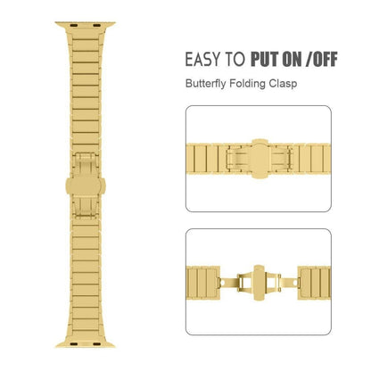 One-bead Steel Butterfly Buckle Watch Band For Apple Watch Ultra 49mm&Watch Ultra 2 49mm / Series 9&8&7 45mm / SE 3&SE 2&6&SE&5&4 44mm / 3&2&1 42mm (Starlight) - Watch Bands by buy2fix | Online Shopping UK | buy2fix