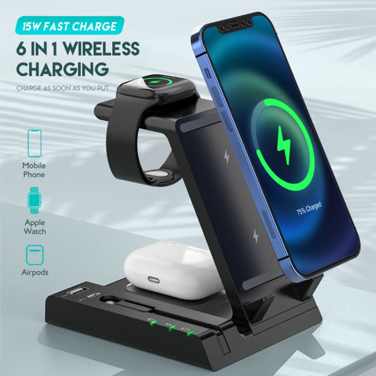 D2 15W Max 6 in 1 Multifunction Fast Wireless Charger Holder(Black) - Wireless Charger by buy2fix | Online Shopping UK | buy2fix