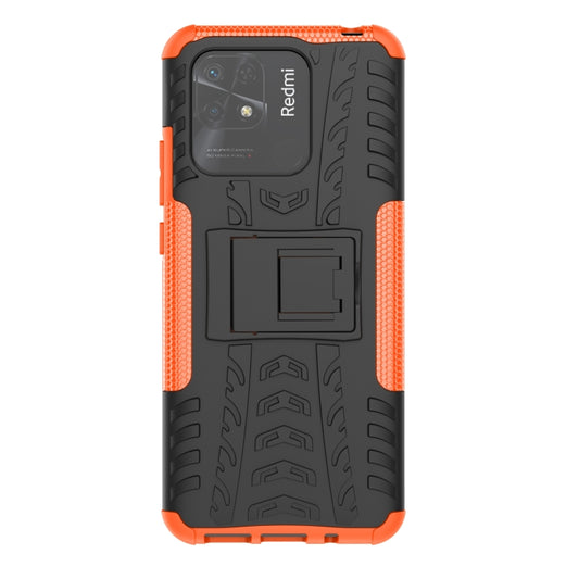 For Xiaomi Redmi 10C 4G Global Tire Texture TPU + PC Phone Case with Holder(Orange) by buy2fix