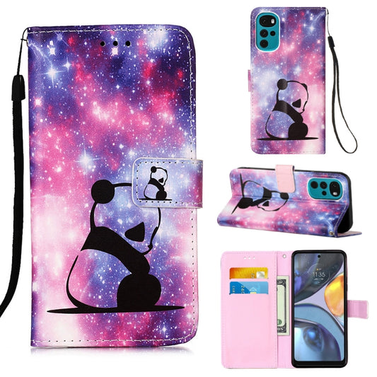For Motorola Moto G22 Colored Drawing Plain Weave Leather Phone Case(Panda Baby) - Motorola Cases by buy2fix | Online Shopping UK | buy2fix