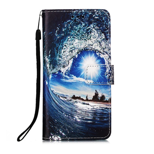 For Motorola Moto G22 Colored Drawing Plain Weave Leather Phone Case(Waves And Sun) - Motorola Cases by buy2fix | Online Shopping UK | buy2fix