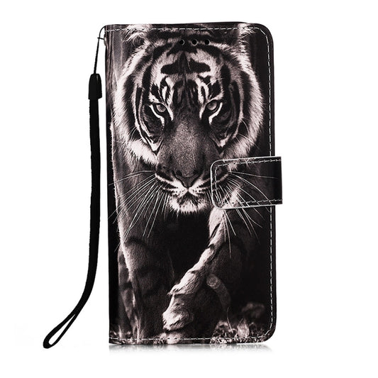 For Motorola Moto G22 Colored Drawing Plain Weave Leather Phone Case(Black White Tiger) - Motorola Cases by buy2fix | Online Shopping UK | buy2fix