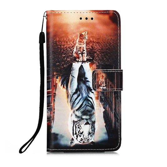 For Motorola Moto G22 Colored Drawing Plain Weave Leather Phone Case(Cat And Tiger) - Motorola Cases by buy2fix | Online Shopping UK | buy2fix