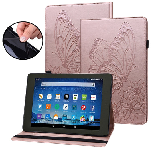 For Amazon Kindle Fire HD 8 2020 / 8 Plus Big Butterfly Embossed Smart Leather Tablet Case(Rose Gold) - Amazon by buy2fix | Online Shopping UK | buy2fix