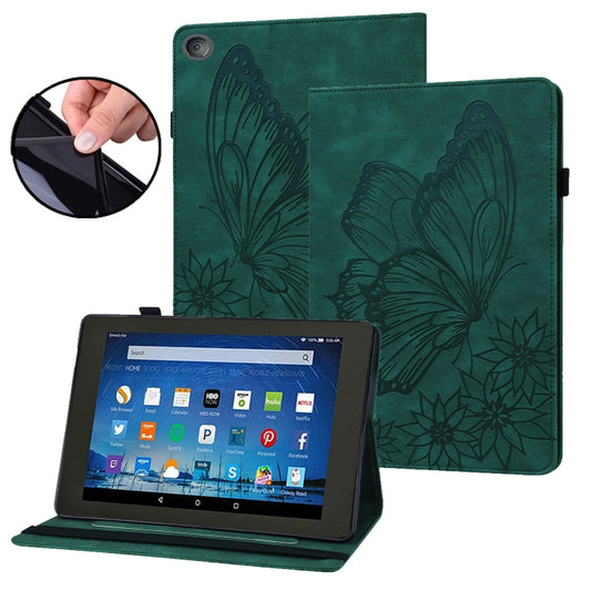 For Amazon Kindle Fire HD 10 2019 / 2017 Big Butterfly Embossed Smart Leather Tablet Case(Green) - Amazon by buy2fix | Online Shopping UK | buy2fix