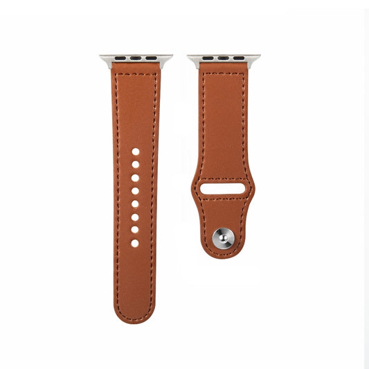 Nail Silver Buckle Leather Watch Band For Apple Watch Ultra 49mm&Watch Ultra 2 49mm / Series 9&8&7 45mm / SE 3&SE 2&6&SE&5&4 44mm / 3&2&1 42mm(Brown) - Watch Bands by buy2fix | Online Shopping UK | buy2fix