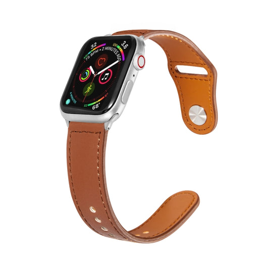 Nail Silver Buckle Leather Watch Band For Apple Watch Ultra 49mm&Watch Ultra 2 49mm / Series 9&8&7 45mm / SE 3&SE 2&6&SE&5&4 44mm / 3&2&1 42mm(Brown) - Watch Bands by buy2fix | Online Shopping UK | buy2fix