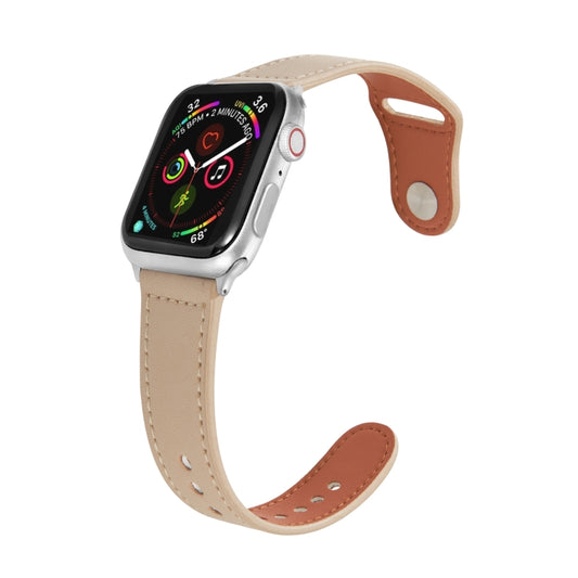 Nail Silver Buckle Leather Watch Band For Apple Watch Ultra 49mm&Watch Ultra 2 49mm / Series 9&8&7 45mm / SE 3&SE 2&6&SE&5&4 44mm / 3&2&1 42mm(Apricot) - Watch Bands by buy2fix | Online Shopping UK | buy2fix