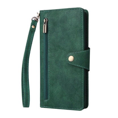 For OnePlus Nord N10 5G Rivet Buckle 9 Cards Three Fold Leather Phone Case(Green) - OnePlus Cases by buy2fix | Online Shopping UK | buy2fix