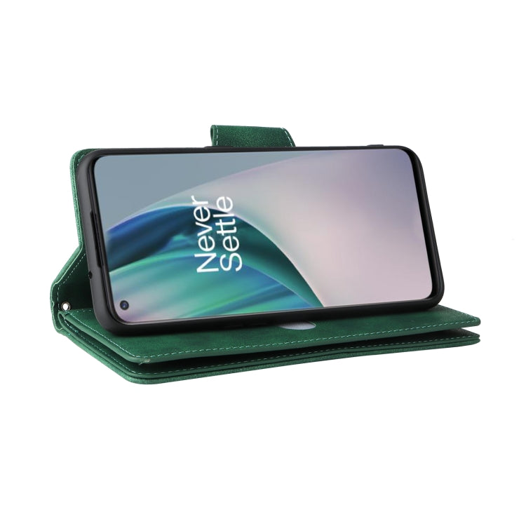 For OnePlus Nord N10 5G Rivet Buckle 9 Cards Three Fold Leather Phone Case(Green) - OnePlus Cases by buy2fix | Online Shopping UK | buy2fix