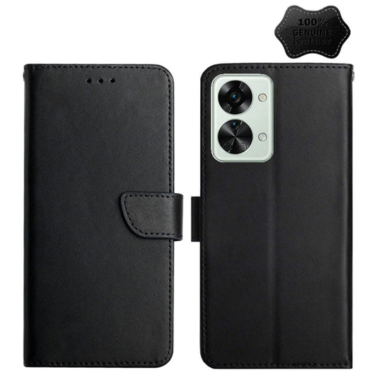 For OnePlus Nord 2T 5G Genuine Leather Fingerprint-proof Horizontal Flip Phone Case(Black) - OnePlus Cases by buy2fix | Online Shopping UK | buy2fix