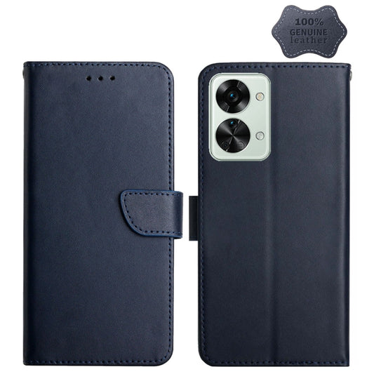 For OnePlus Nord 2T 5G Genuine Leather Fingerprint-proof Horizontal Flip Phone Case(Blue) - OnePlus Cases by buy2fix | Online Shopping UK | buy2fix