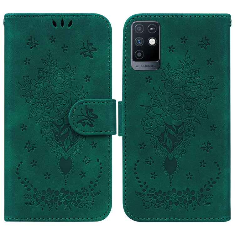 For Infinix Note 10 X693 Butterfly Rose Embossed Leather Phone Case(Green) - Infinix Cases by buy2fix | Online Shopping UK | buy2fix