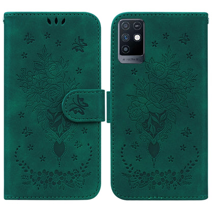 For Infinix Note 10 X693 Butterfly Rose Embossed Leather Phone Case(Green) - Infinix Cases by buy2fix | Online Shopping UK | buy2fix