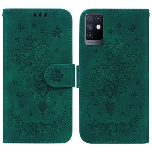 For Infinix Note 10 X693 Butterfly Rose Embossed Leather Phone Case(Green) - Infinix Cases by buy2fix | Online Shopping UK | buy2fix