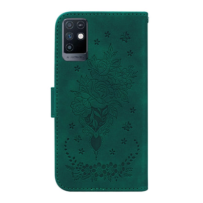 For Infinix Note 10 X693 Butterfly Rose Embossed Leather Phone Case(Green) - Infinix Cases by buy2fix | Online Shopping UK | buy2fix