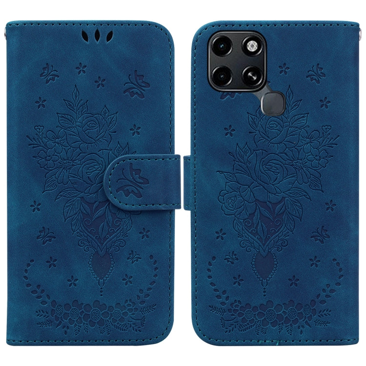 For Infinix Smart 6 Butterfly Rose Embossed Leather Phone Case(Blue) - Infinix Cases by buy2fix | Online Shopping UK | buy2fix