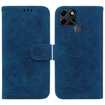 For Infinix Smart 6 Butterfly Rose Embossed Leather Phone Case(Blue) - Infinix Cases by buy2fix | Online Shopping UK | buy2fix